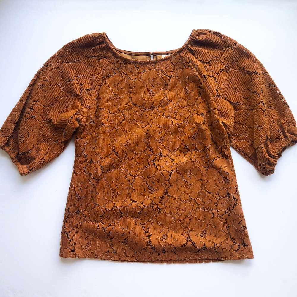 NEW! Anthropologie DOLAN Left Coast Norah Floral Corduroy Lined Blouse Brown XXS